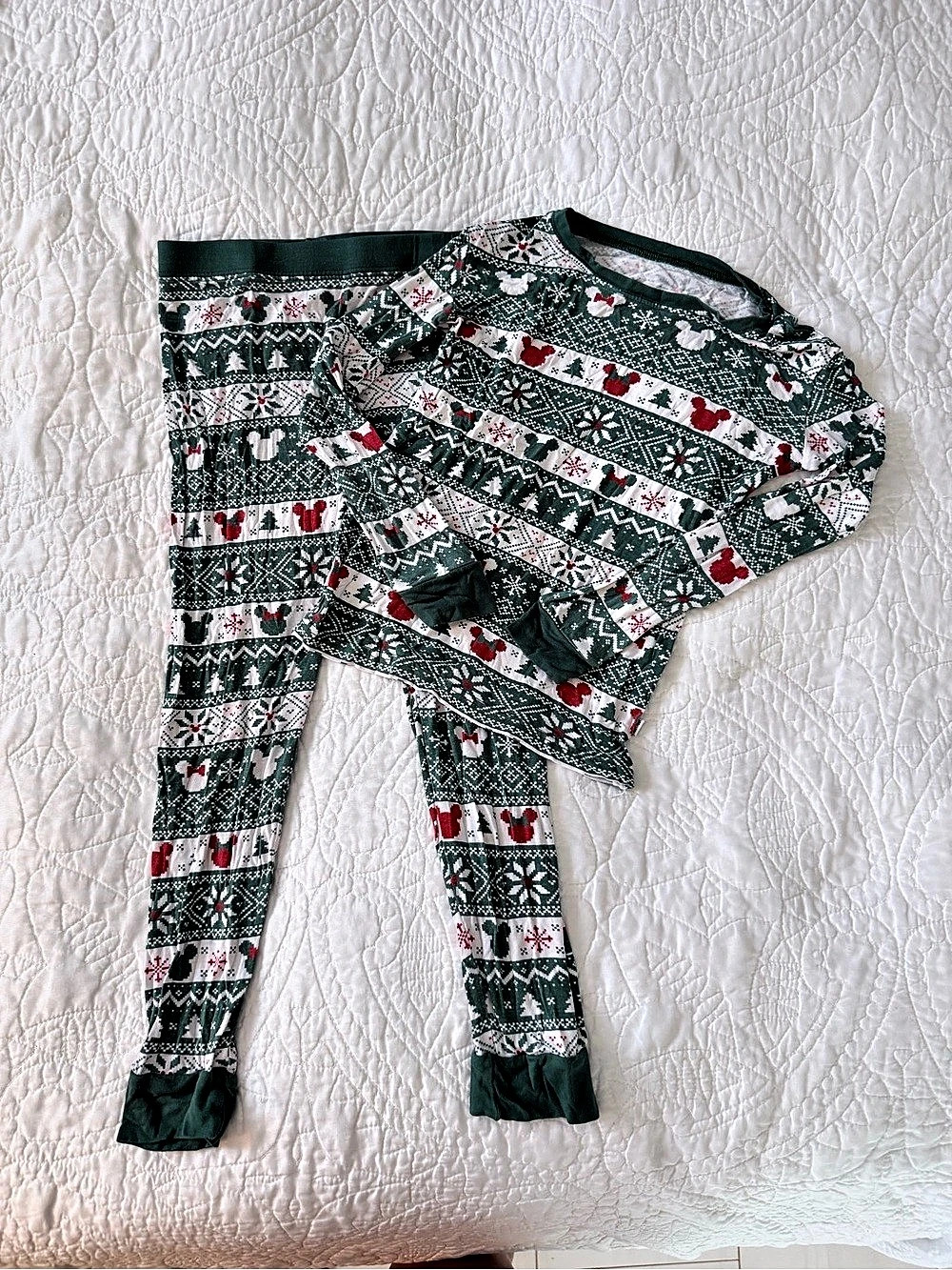 Little Sleepies Disney Mickey Fair Isle Two-Piece Pajama Set Long Sleeve Green &